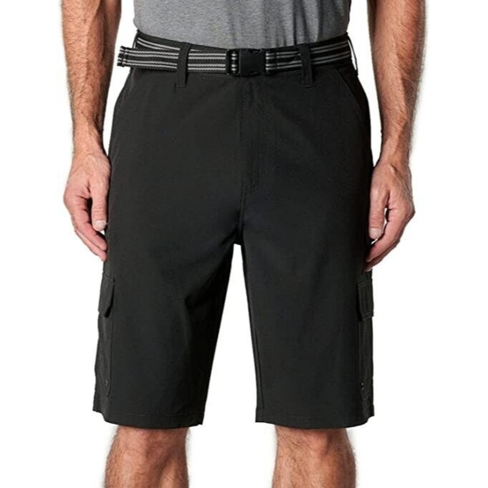 Iron Co Hybrid Cargo Shorts Mens 32 Black Belted Performance Stretch NEW